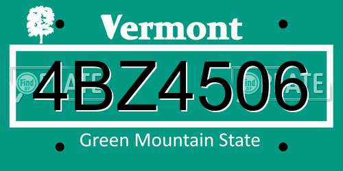 4BZ4506 Vermont License Plate