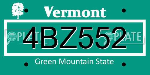 4BZ552 Vermont License Plate
