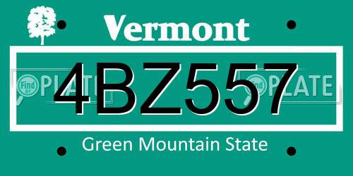 4BZ557 Vermont License Plate