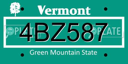 4BZ587 Vermont License Plate