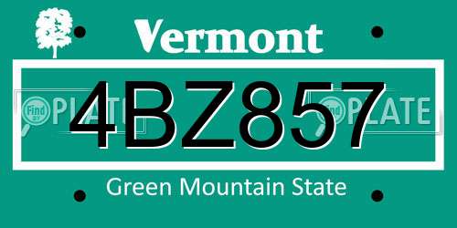 4BZ857 Vermont License Plate