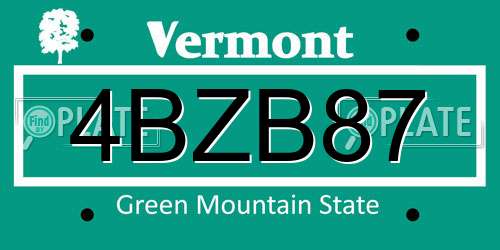 4BZB87 Vermont License Plate