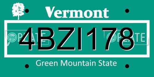 4BZI178 Vermont License Plate