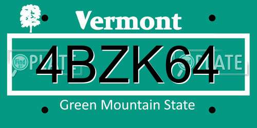 4BZK64 Vermont License Plate