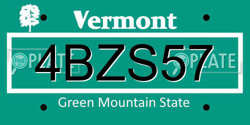 4BZS57 Vermont License Plate