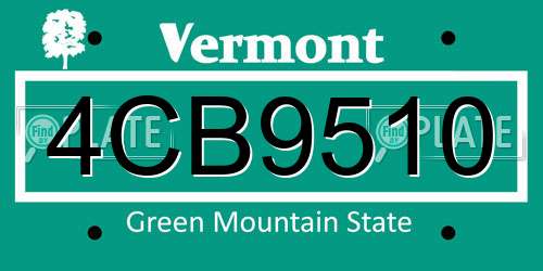 4CB9510 Vermont License Plate