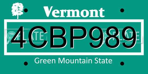 4CBP989 Vermont License Plate
