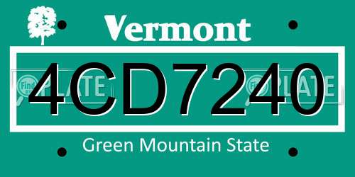 4CD7240 Vermont License Plate