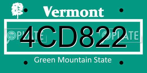 4CD822 Vermont License Plate