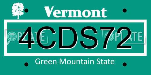4CDS72 Vermont License Plate