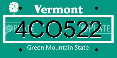 4CO522 Vermont License Plate