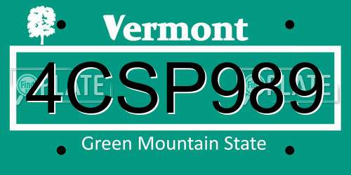 4CSP989 Vermont License Plate