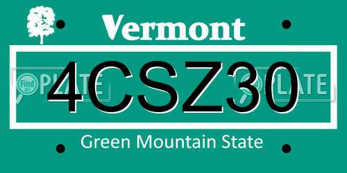 4CSZ30 Vermont License Plate