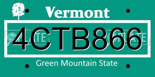4CTB866 Vermont License Plate