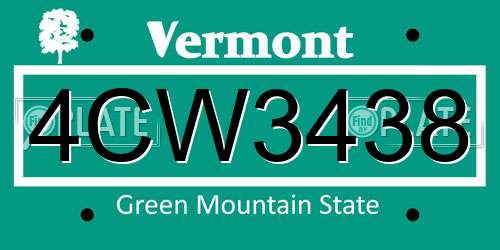4CW3438 Vermont License Plate
