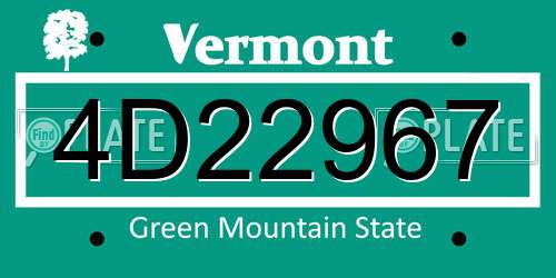 4D22967 Vermont License Plate