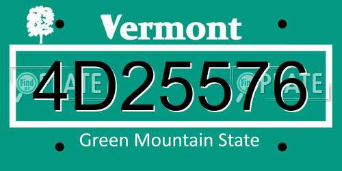 4D25576 Vermont License Plate