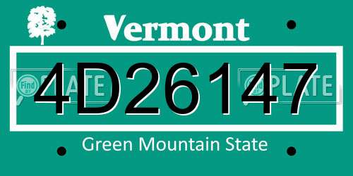 4D26147 Vermont License Plate