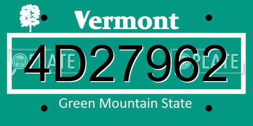 4D27962 Vermont License Plate
