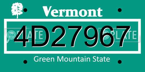 4D27967 Vermont License Plate