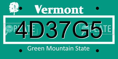 4D37G5 Vermont License Plate