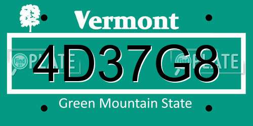 4D37G8 Vermont License Plate