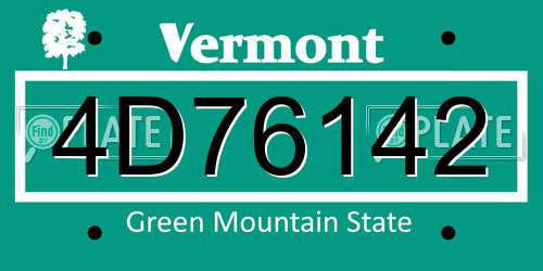 4D76142 Vermont License Plate