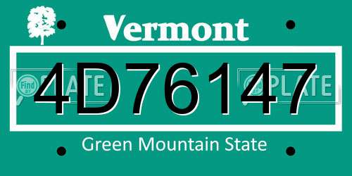 4D76147 Vermont License Plate