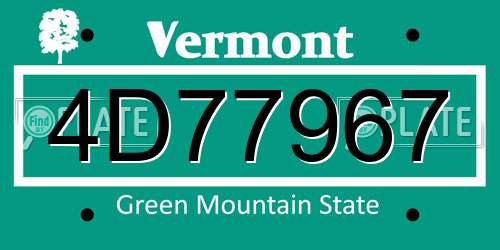 4D77967 Vermont License Plate