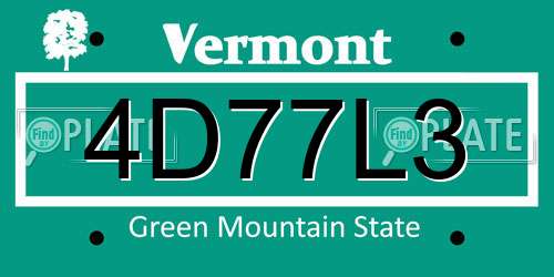 4D77L3 Vermont License Plate