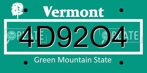 4D92O4 Vermont License Plate