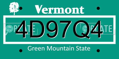 4D97Q4 Vermont License Plate