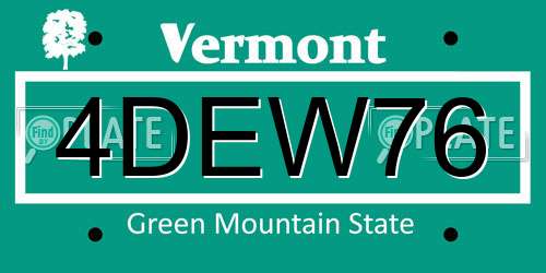 4DEW76 Vermont License Plate
