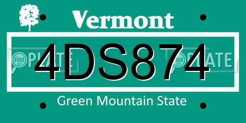 4DS874 Vermont License Plate