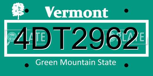 4DT2962 Vermont License Plate