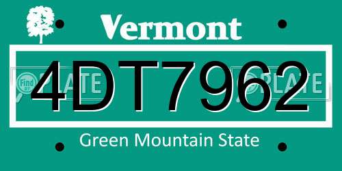 4DT7962 Vermont License Plate