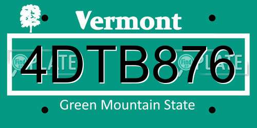 4DTB876 Vermont License Plate