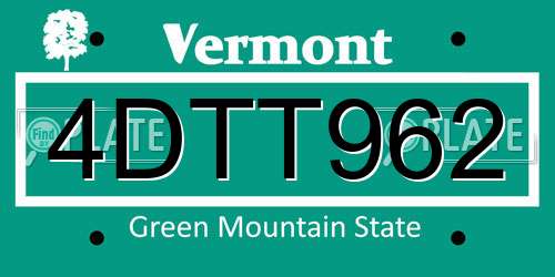 4DTT962 Vermont License Plate