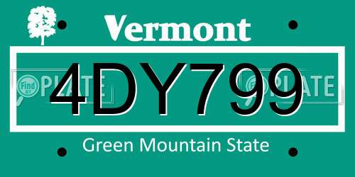 4DY799 Vermont License Plate