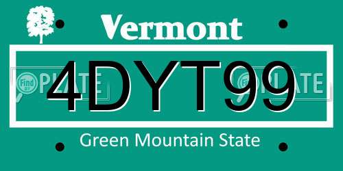 4DYT99 Vermont License Plate