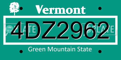 4DZ2962 Vermont License Plate
