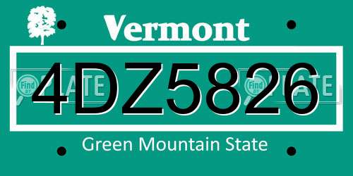 4DZ5826 Vermont License Plate