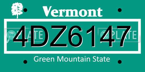 4DZ6147 Vermont License Plate