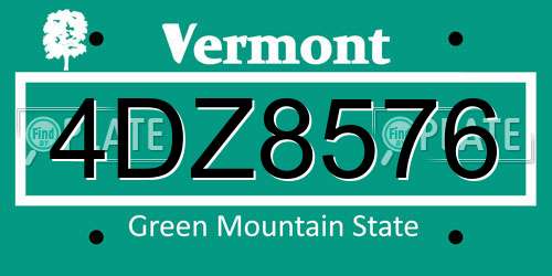4DZ8576 Vermont License Plate