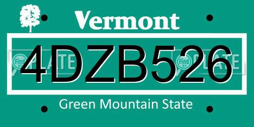 4DZB526 Vermont License Plate
