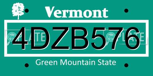 4DZB576 Vermont License Plate