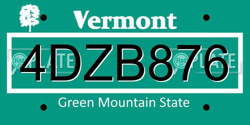 4DZB876 Vermont License Plate