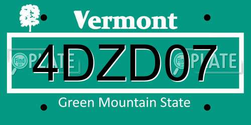 4DZD07 Vermont License Plate