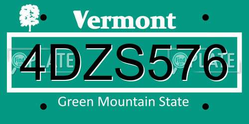 4DZS576 Vermont License Plate