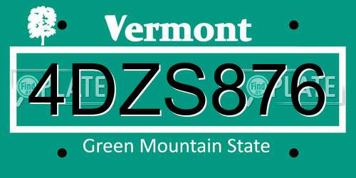 4DZS876 Vermont License Plate